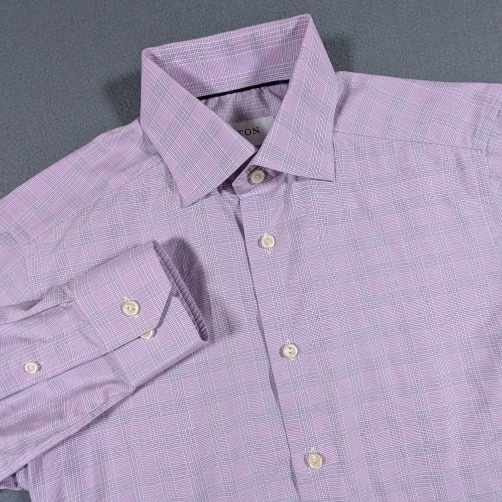 Eton Dress Shirt Mens 15 Slim Check Long Sleeve Button Up
